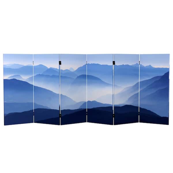 RED LANTERN 3 ft. Short Misty Mountain Canvas 6-Panel Folding Screen