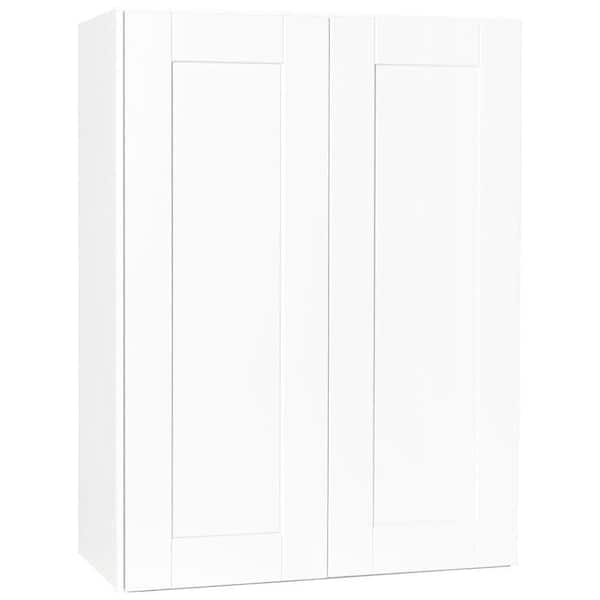 Hampton Bay Shaker Satin White Stock Assembled Wall Kitchen Cabinet (27 in. x 36 in. x 12 in.)