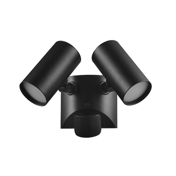 Globe Electric 22- Watt Equivalent Twin Head Integrated LED Black Hardwired Motion Activated Diecast Architectural Security Area Light