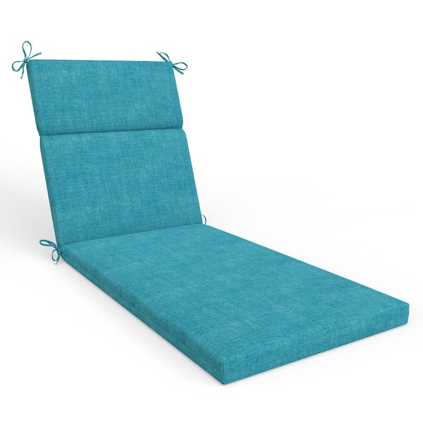 Pillow Perfect Solid Twill 18 in W x 3 in H Outdoor 1-Piece Split Back Chair Cushion Set /w Ties 1-Count in Blue Splash Aqua