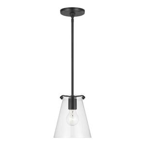 Blaine 1-Light Matte Black Hanging Pendant with a Clear Glass Shade