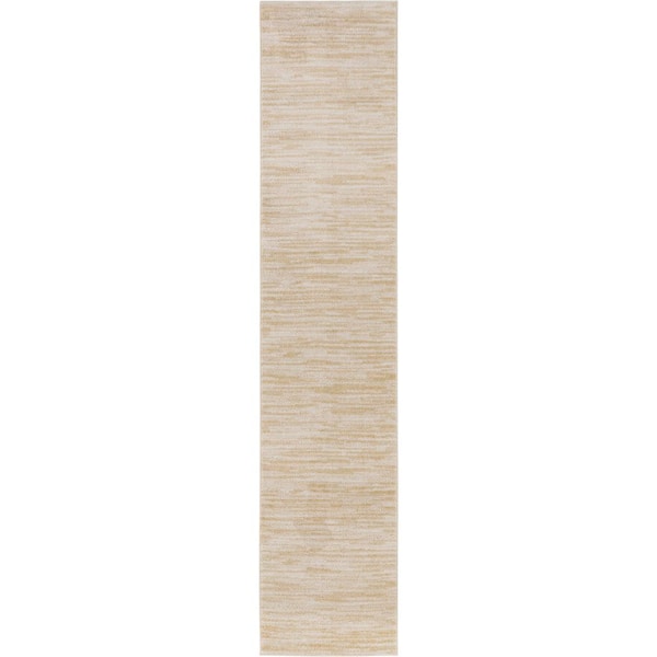 Essentials 2 ft. x 10 ft. Ivory Gold Abstract Contemporary Runner Indoor/Outdoor Area Rug