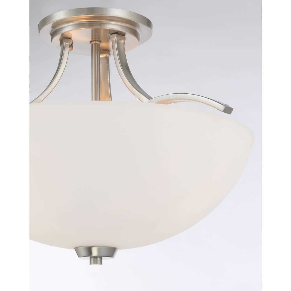 Overland Park Brushed Nickel 3-Light Semi-Flush Mount with Etched White Glass