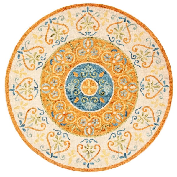 SAFAVIEH Novelty Rust/Ivory Doormat 3 ft. x 3 ft. Border Round Area Rug