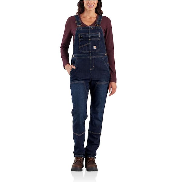 Carhartt Women's Large Tall Cotton/Polyester/Spandex Denim Double Front Bib Overalls Unlined
