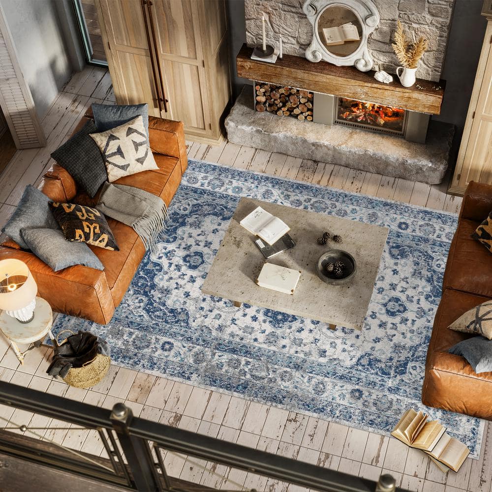 French Country Blues 8' x 10' Medallion Synthetic Area Rug