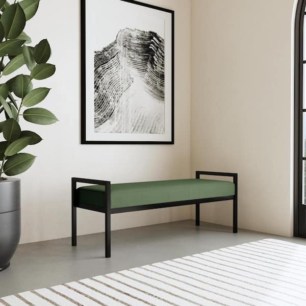 Modern Loden Green Velvet 49.5 in. Bedroom Bench Backless with Metal