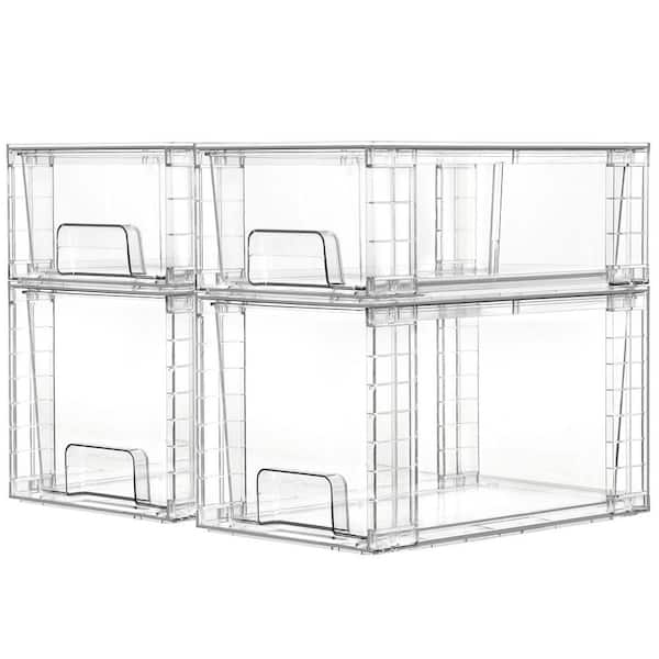 Clear Acrylic Stackable Storage Drawers with Handles, 4-Pack Organizer Bins for Bathroom, Kitchen Cabinet and Under Sink