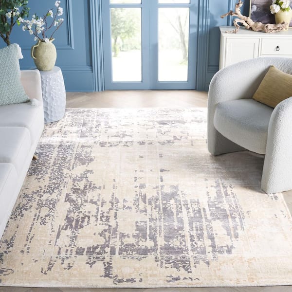Mirage 8 ft. x 10 ft. Ivory/Gray Border Abstract Distressed Area Rug