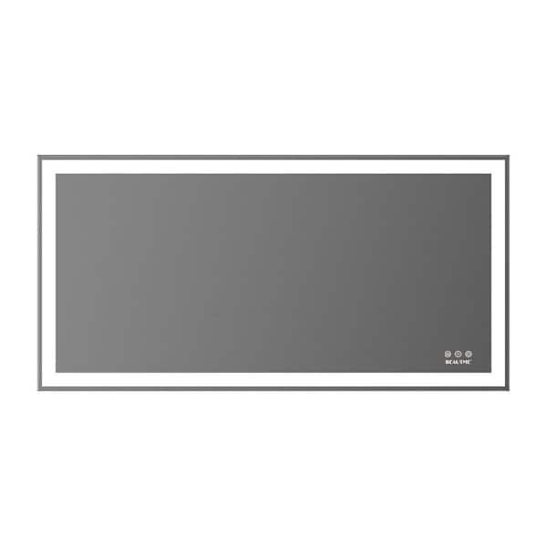 taholi 24 in. W x 1.2 in. H Large Rectangular Aluminium Framed Dimmable Wall Bathroom Vanity Mirror in Silver