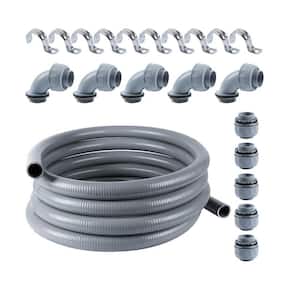 1-1/2 in. x 25 ft. Gray Non-Metallic PVC Flexible Liquid Tight Conduit with Conduit Connector Fittings UL Certification