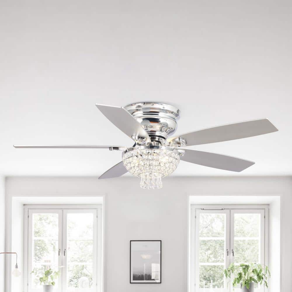 Parrot Uncle 52 in. Indoor Chrome Crystal Flush Mount Ceiling Fan