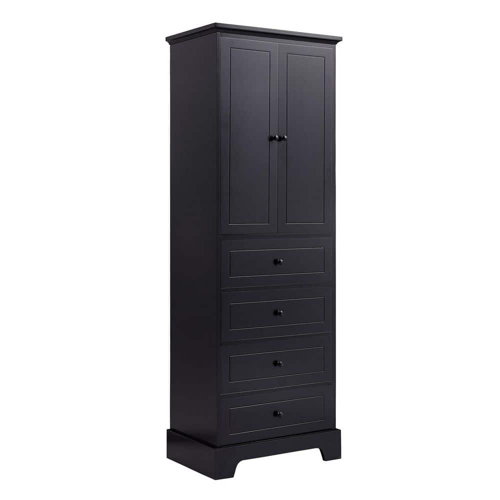23.60 in. W x 15.70 in. D x 68.10 in. H Black MDF Freestanding Linen Cabinet with Doors and Drawers, Adjustable Shelf
