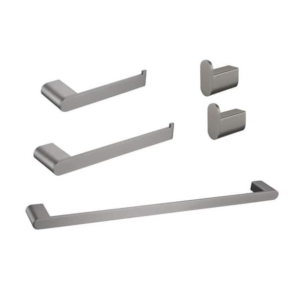 Aoibox 5 Pcs 25 in. Stainless Steel Wall Mounted Bath Hardware Set with Towel bar, Toilet Paper Holder, Hook in Gunmetal