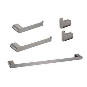 5 Pcs 25 in. Stainless Steel Wall Mounted Bath Hardware Set with Towel bar, Toilet Paper Holder, Hook in Gunmetal