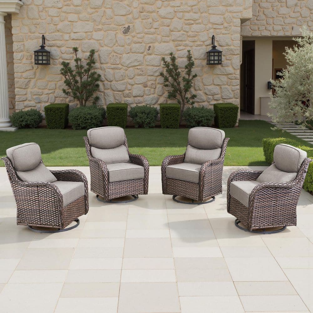 Holion 4-Piece Brown PE Wicker Paito Conversation Set with 6 in. Thick Olefin Gray Cushions Outdoor Swivel Chair Set price history on PriceWatchPro