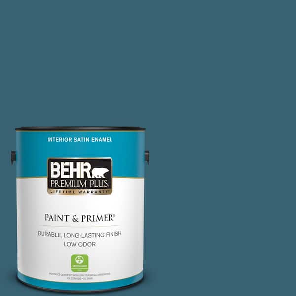 BEHR PREMIUM PLUS 1 gal. #PPU13-18 Bermudan Blue Satin Enamel Low Odor Interior Paint & Primer