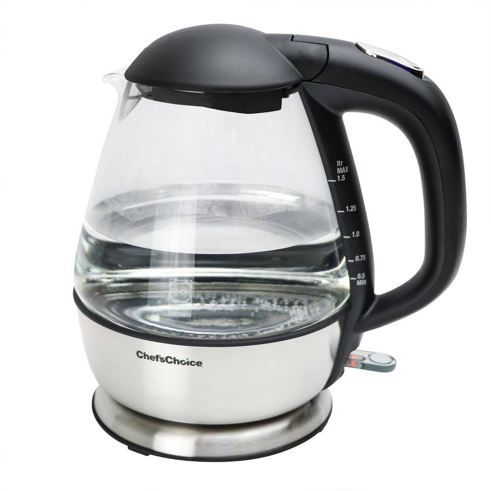 1.6 Qt Brushed Stainless Steel and Glass Cordless Electric Kettle