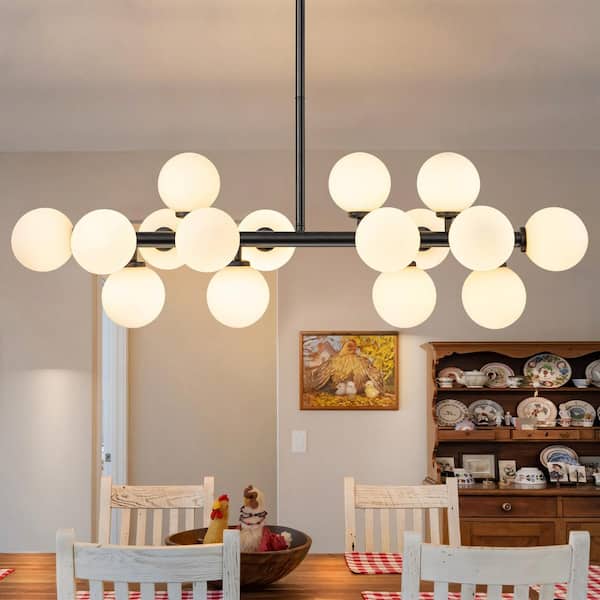 Rennnsan Kaitlyn 16-Light Black Dimmable Sputnik Contemporary Linear Chandelier