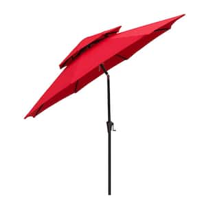 9 ft. Double Top Aluminum Market Tilt Patio Umbrella for Outdoor in Red Solution Dyed Polyester