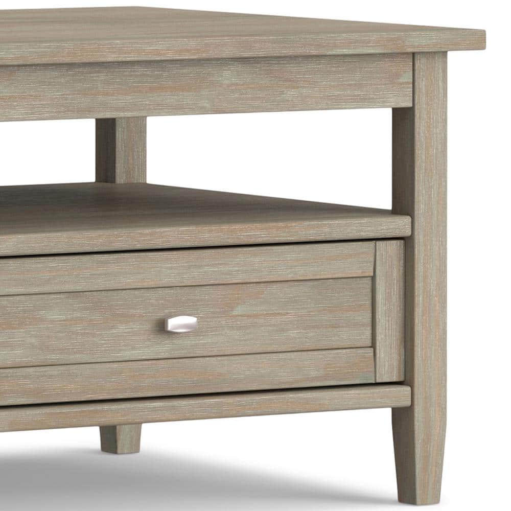 Distressed Gray Rectangular Wood Coffee Table with Storage