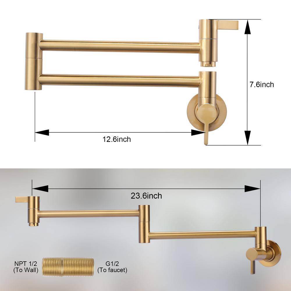 Brushed Gold Wall Mounted Double Handle Pot Filler Faucet