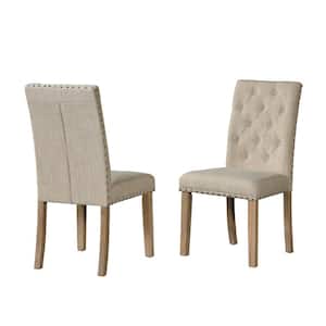 Vanessa 2pc Beige Linen Fabric Solid Wood Chairs