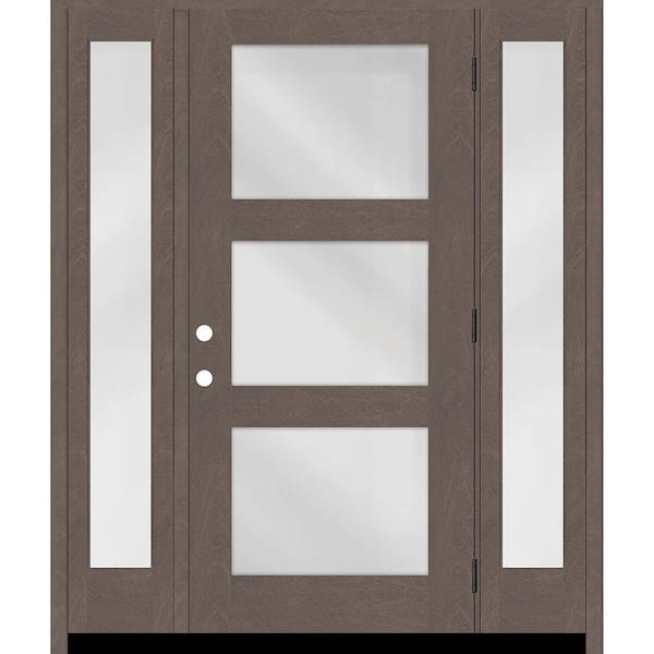 Steves & Sons Regency 64 in. x 80 in. Modern 3Lite Equal Clear Glass LHOS Ashwood Mahogany Fiberglass Prehung Front Door w/Db 12 in.SL