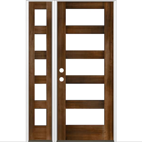 Krosswood Doors 46 in. x 80 in. Modern Hemlock Right-Hand/Inswing 5-Lite Clear Glass Provincial Stain Wood Prehung Front Door