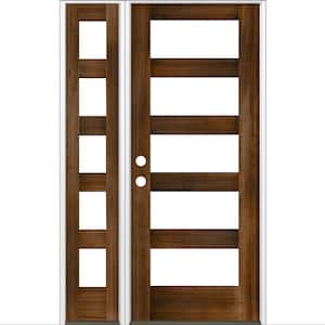 50 in. x 80 in. Modern Hemlock Right-Hand/Inswing Clear Glass Provincial Stain Wood Prehung Front Door with Sidelite