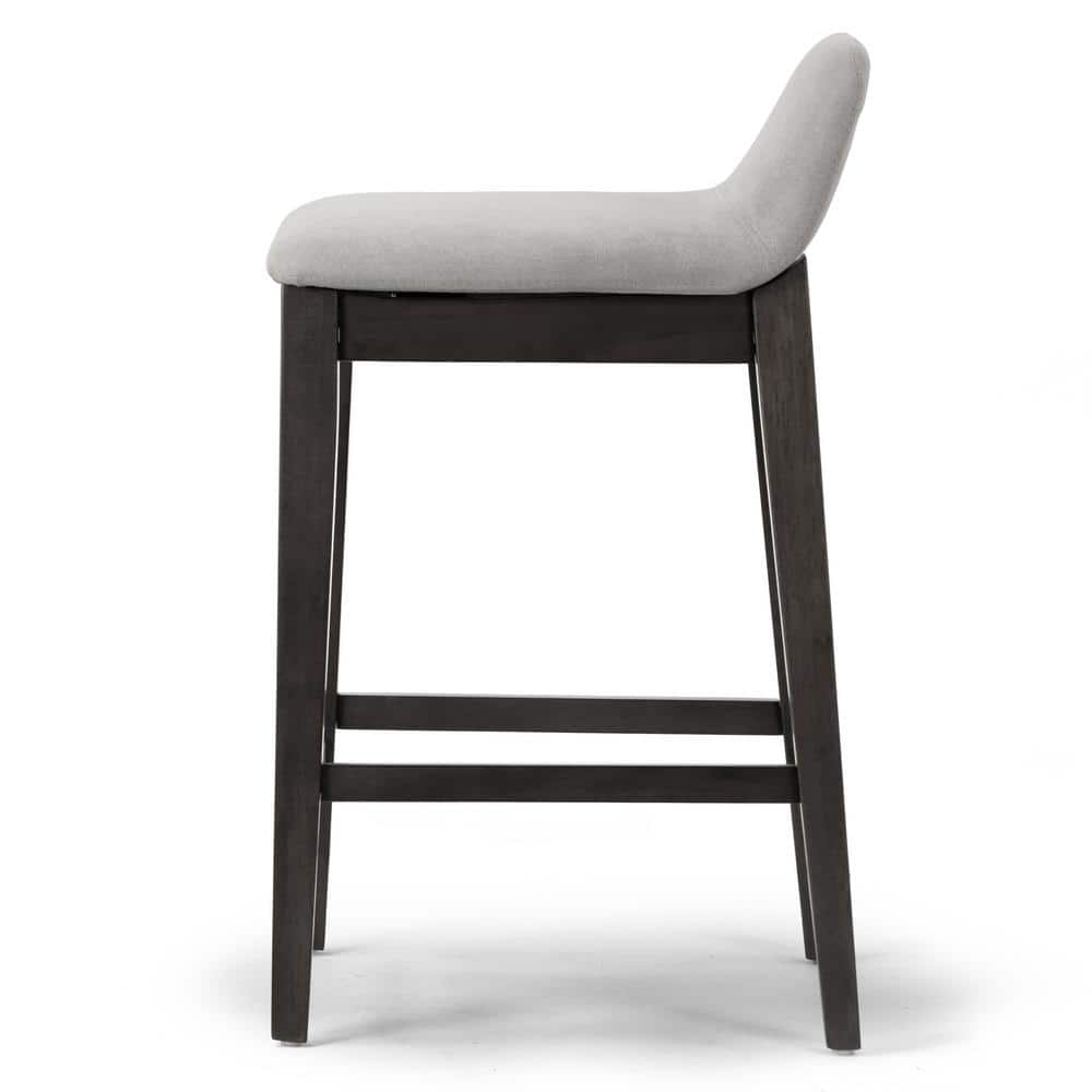 Set of 2 Gray Fabric and Black Rubberwood Counter Stools
