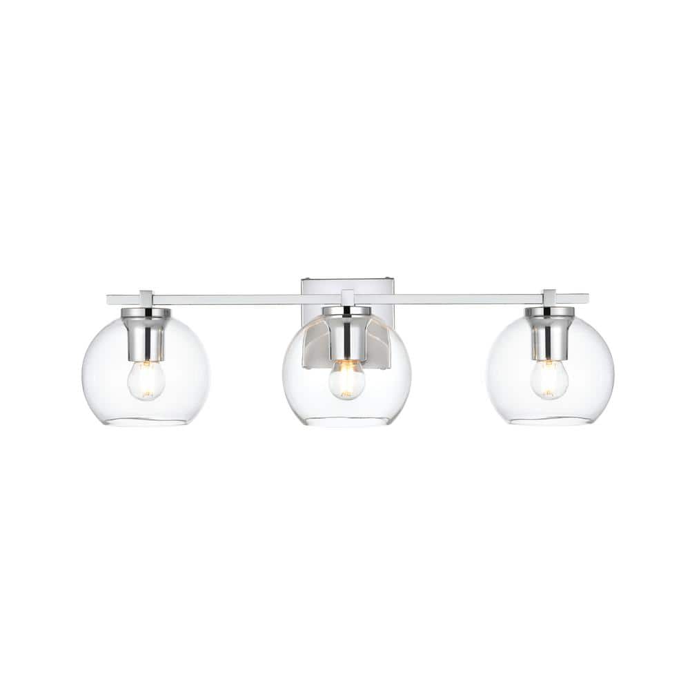 Simply Living 24 in. 3-Light Modern Chrome Vanity Light with Clear Round Sh