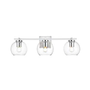 Simply Living 24 in. 3-Light Modern Chrome Vanity Light with Clear Round Shade