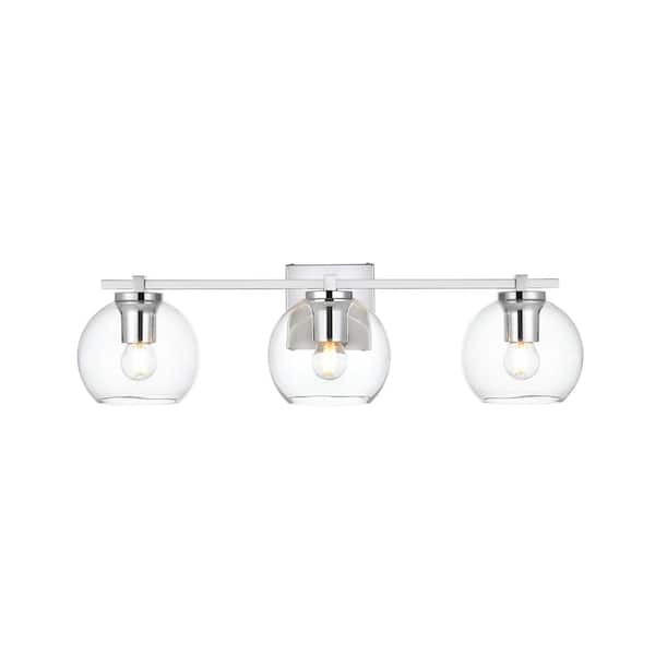 Unbranded Simply Living 24 in. 3-Light Modern Chrome Vanity Light with Clear Round Shade