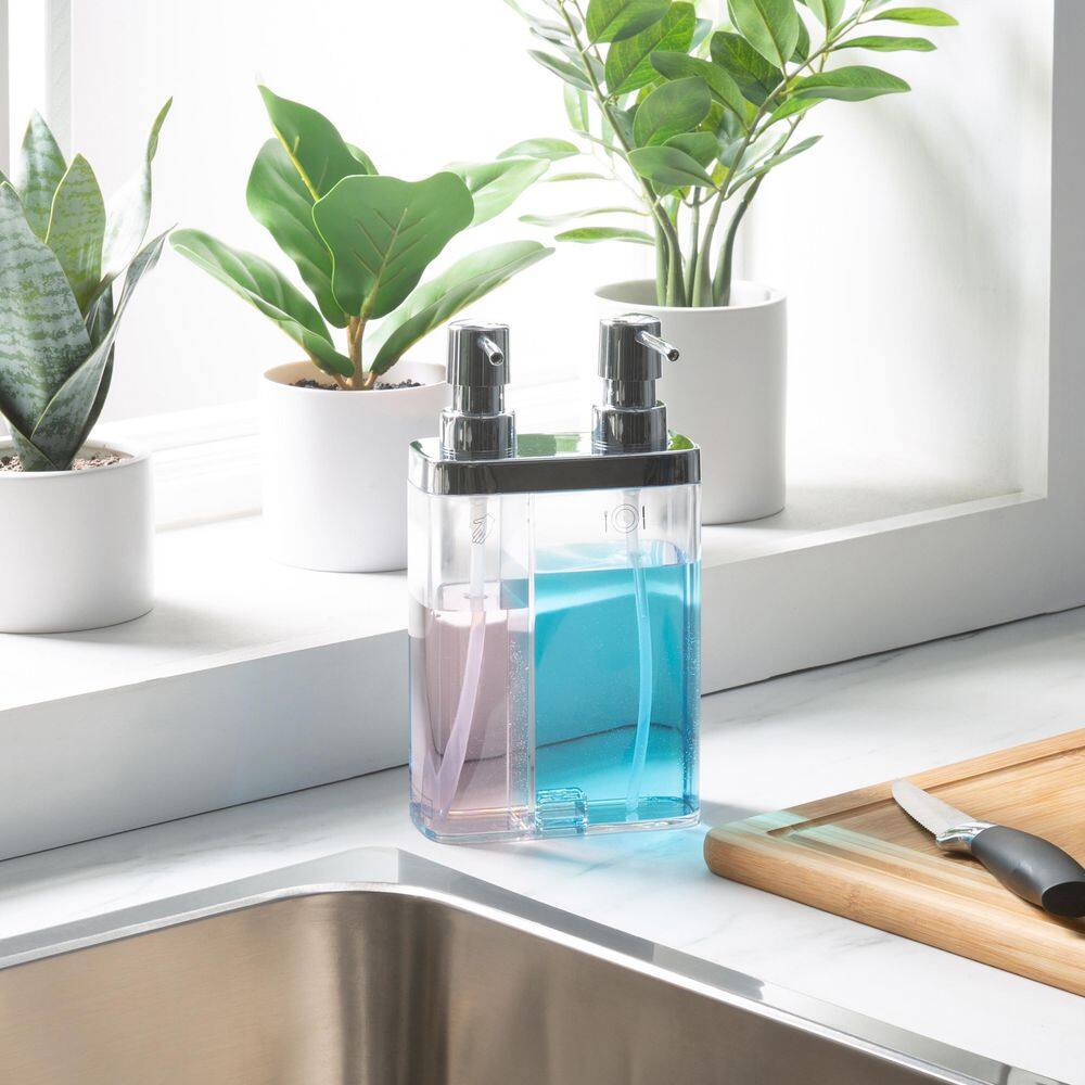 Clear Dual Pump Soap and Lotion Dispenser with Chrome Accents