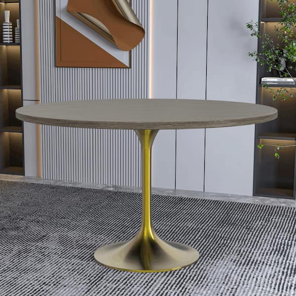 Dark Maple Round MDF Wood 48 in. Tabletop Pedestal Dining Table Seats-4 Verve Collection