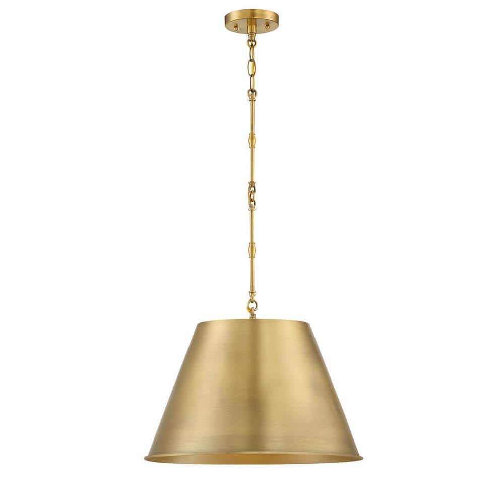 Alden 18.25 in. W x 12.5 in. H 1-Light in Warm Brass Shaded Pendant Light with Opaque Metal Shade