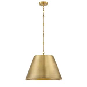 Alden 18.25 in. W x 12.5 in. H 1-Light in Warm Brass Shaded Pendant Light with Opaque Metal Shade