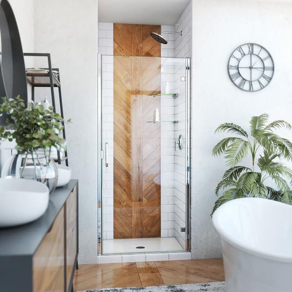 Alliance Swing 33 in. W x 72-5/8 in. H Semi-Frameless Swing Shower Door in Chrome and Clear Glass