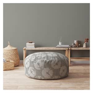 Grey Canvas Round Pouf 20 in. x 24 in. x 24 in. Ottoman