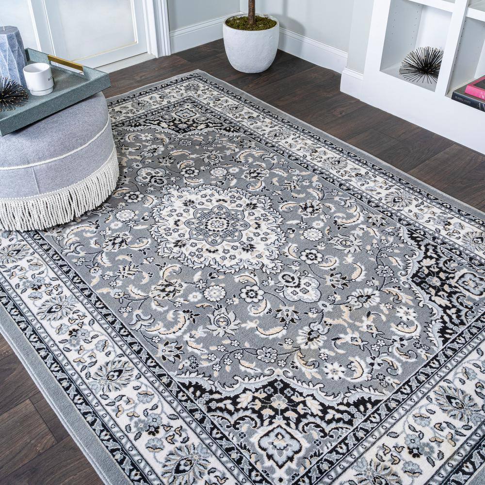 Modern Persian Medallion 4' x 6' Easy-Care Area Rug, Gray/Ivory