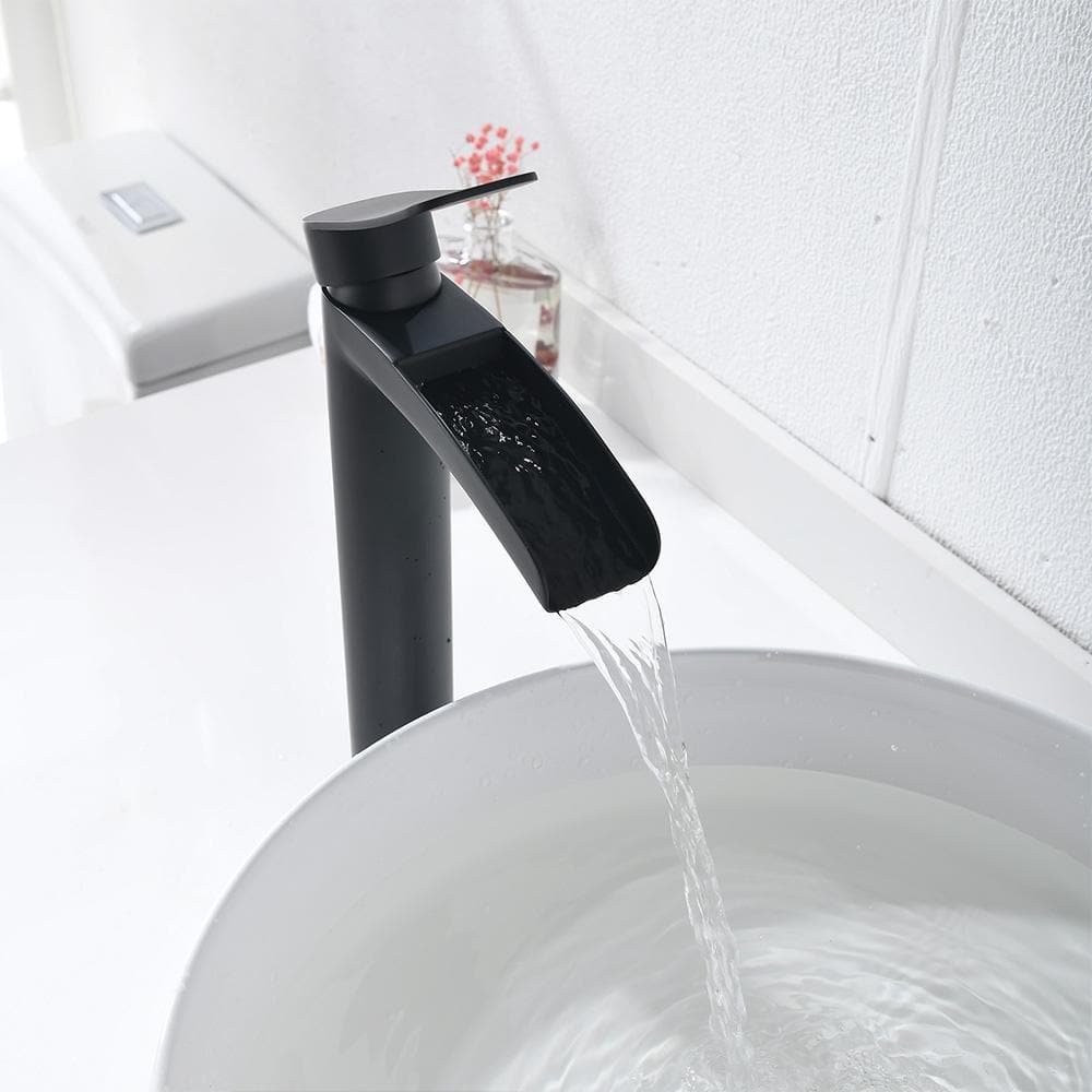 Matte Black Tall Single Handle Bathroom Faucet with Pop-Up Drain