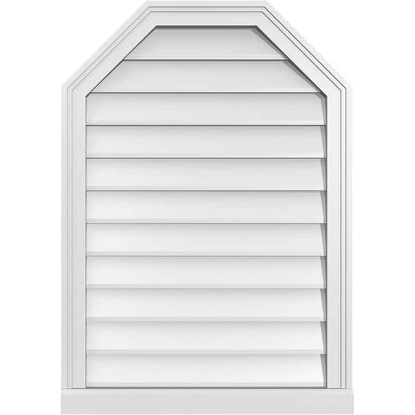 Ekena Millwork 24" x 34" Octagonal Top Surface Mount PVC Gable Vent: Non-Functional with Brickmould Sill Frame