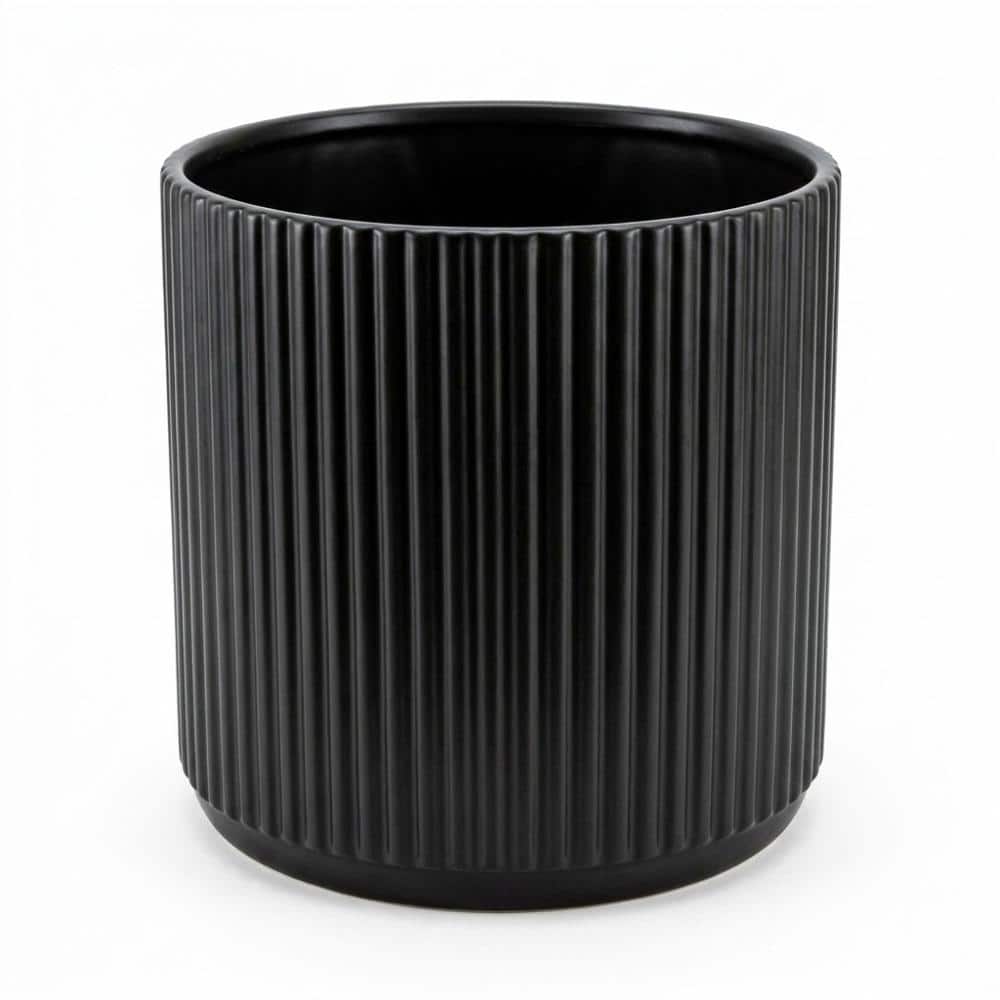"8"" Black Fluted Ceramic Round Planter with Drainage Hole, Indoor Outdoor Flower Pot" price history on PriceWatchPro