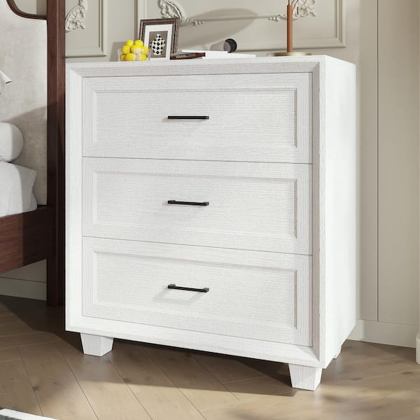 FUFU&GAGA Light Grain 3-Drawer 31.4 in. W Nightstand with Metal Handles