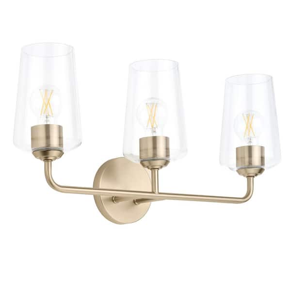 Celino 23.5 in. 3-Light Champagne Bronze Bathroom Vanity Light with Clear Glass Shade
