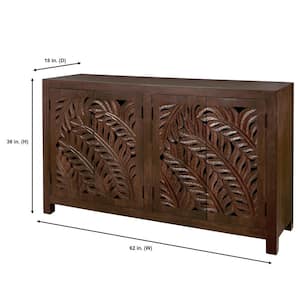 Palmeadow Carved Walnut Brown Wood 4-Door Accent Cabinet (36 in. H x 62 in. W x 18 in. D)