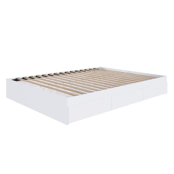 White Queen Size 3-Drawer Storage Platform Bed