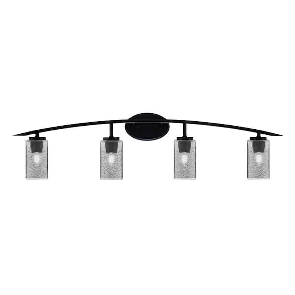 Unbranded Siena 40 in. 4-Light Matte Black Vanity-Light with 3.5 in. Square Smoke Bubble Glass Shades No Bulbs Included