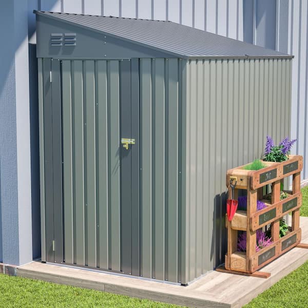 4 x 7 FT. Lean-To Outdoor Metal Storage Shed with Lockable Double Doors for Backyard Patio